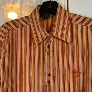 Vintage Versace Jean Couture Cotton Blend Stripe Snap Up Shirt Men’s Medium